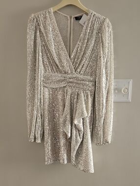 Cynthia Rowley Champagne Sequin V-Neck Mini Dress